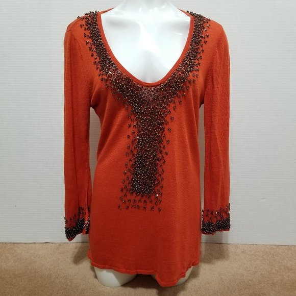Moda International top Large embellished beaded long sleeve bedazzled boho - Picture 1 of 15